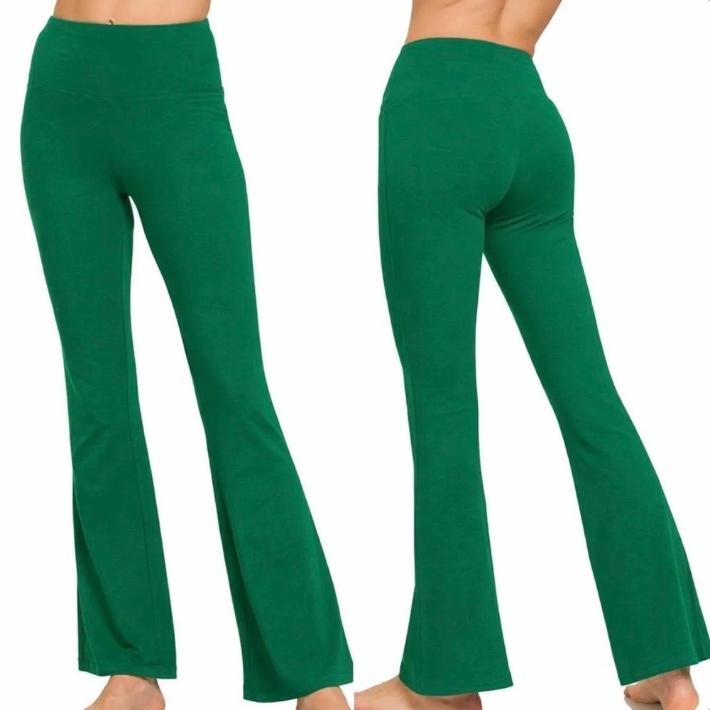 NEW Zenana High Waist Flare Yoga Pants Green Soft Stretch Bootcut Size Medium